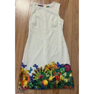 Desigual Ivory Woven Dress Mini Fruit Floral Guido Womens Size 38 Small EUC